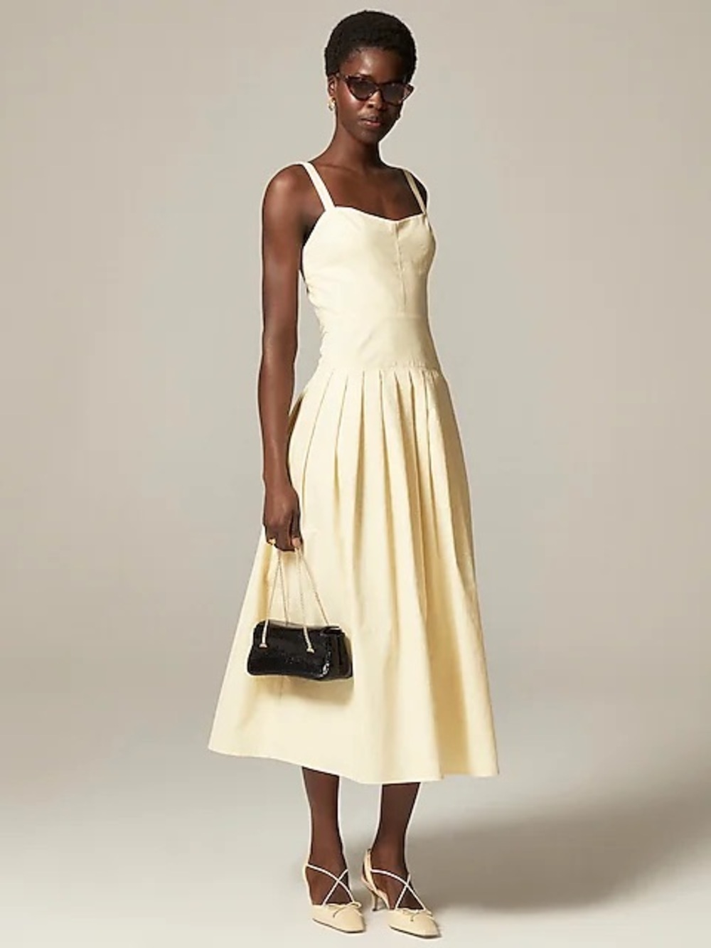J. Crew Cream Pleated Midi Dress with Square Neck NWT Size 12